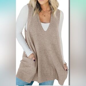 White oversized sweater vest with pockets